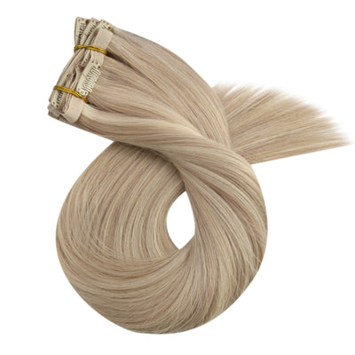 Virgin Human Hair Clip in Extensions Seamless Ash Blonde Highlighted #P18/613