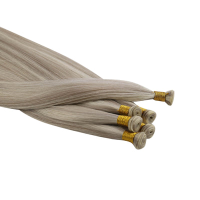 Vivien Virgin Weft of Hair Weave Natural Hair Genius Weft Extensions Grey Highlight Blonde #P19/60