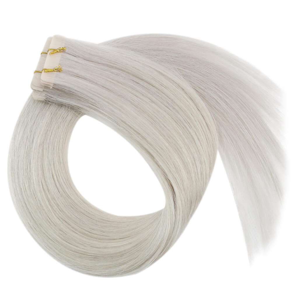Tape in Hair Extensions Real Human Virgin Hair Invisible Straight Hair White Blonde #1000