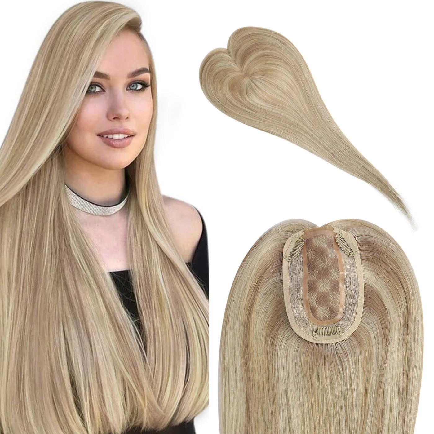 Clip-in rose gold hair topper for women with thinning hair