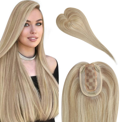 Clip-in rose gold hair topper for women with thinning hair