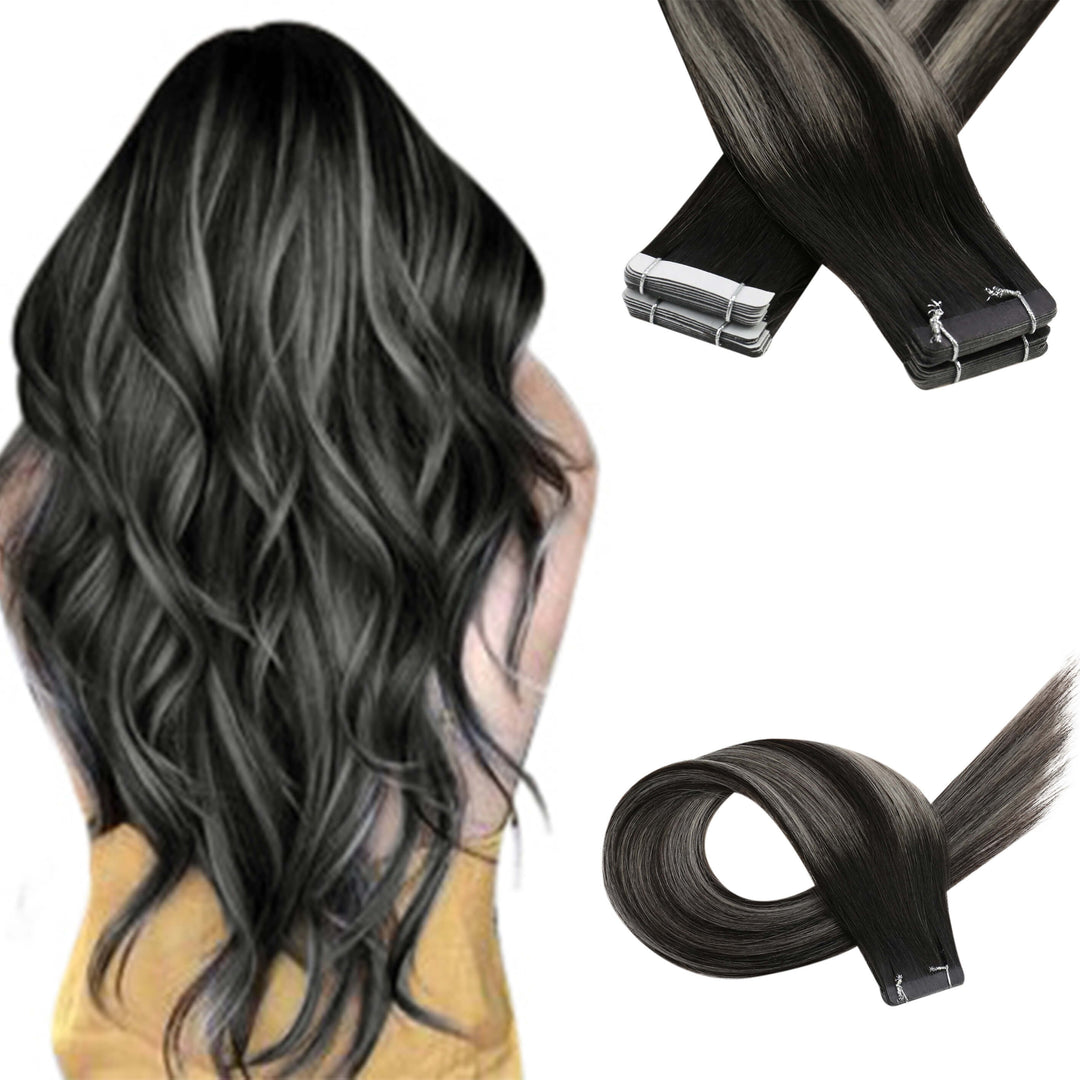 virgin tape on hair extensions balayage