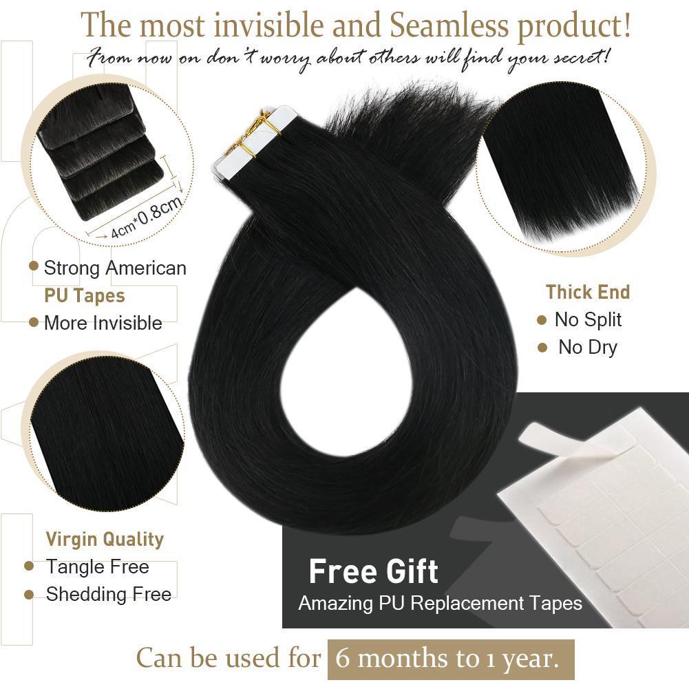 Vivien Virgin Injection Tape in Hair Natural Black Solid Color Silky Straight