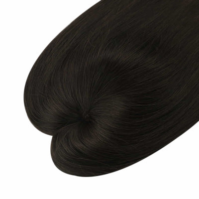 [US Only][Half Price][150% High Density Upgrade] Real Remy Clip in Crown Medium Hair Topper Hand-Made Hair Off Black Without Bangs for Women (#1b)