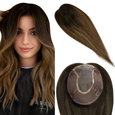 Hand-tied natural human hair topper 6x7