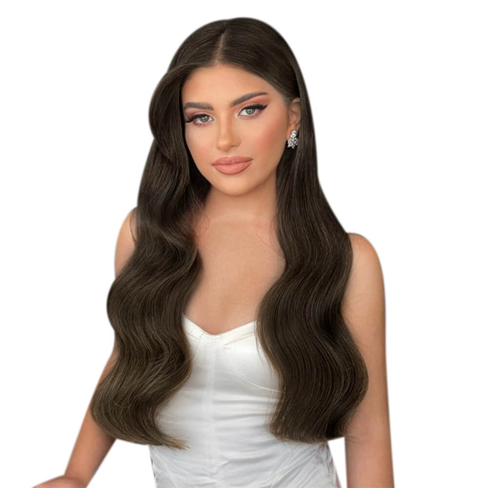 [US Only][Half Price][150% High Density Upgrade] Human Clip in Lace Made Crown Large Hair Topper Hand-Made Darkest Brown Hair Without Bangs (#2)