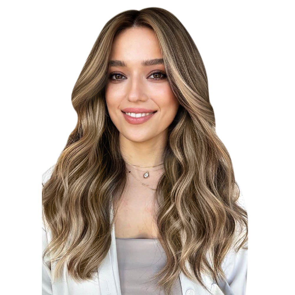 Virgin Weft Hair Extension Invisible Injected Flat Weft With Hole Balayage #4/27/4