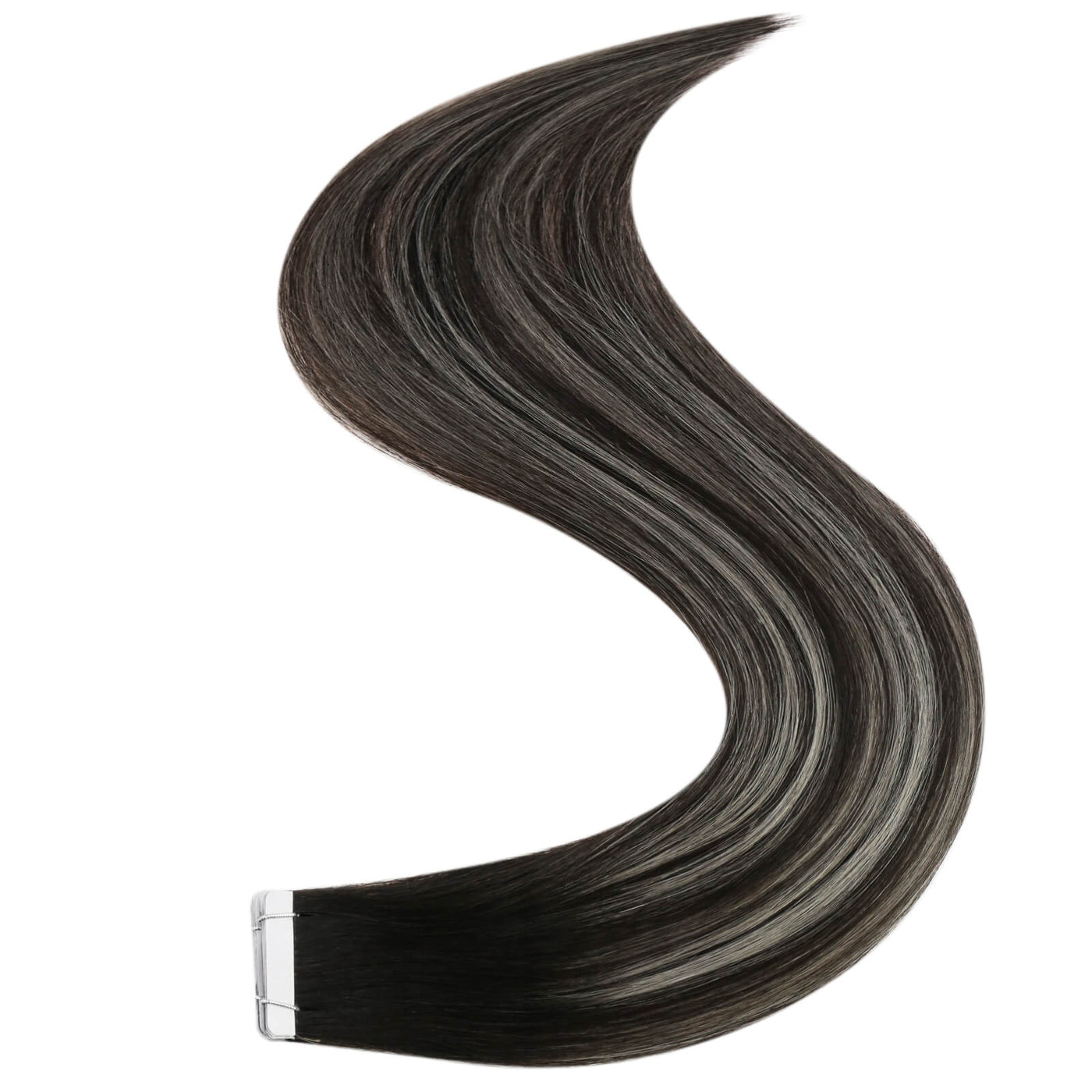 Ombre Brown Virgin Real Hair Extensions Skin Weft Hair Tape in Hair #1B/Silver/1B