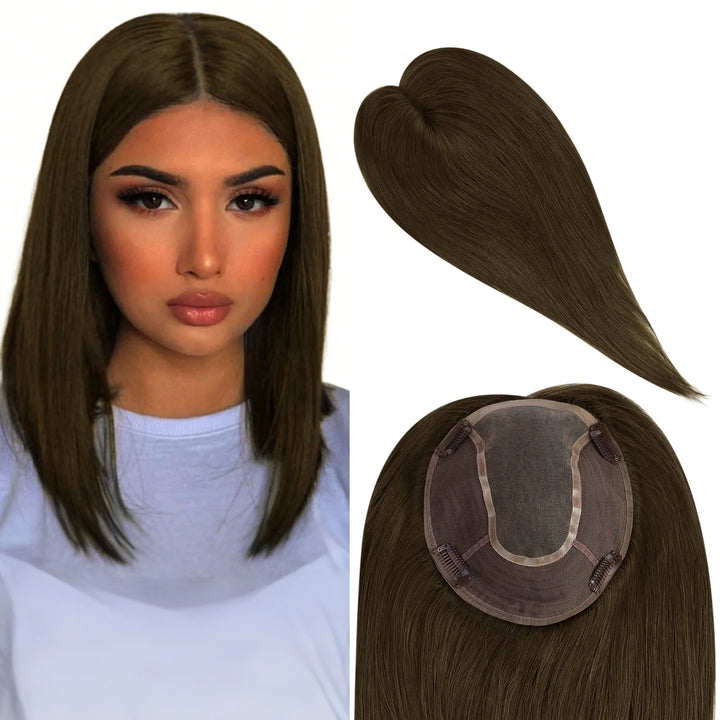 Natural cool brown topper for crown coverage