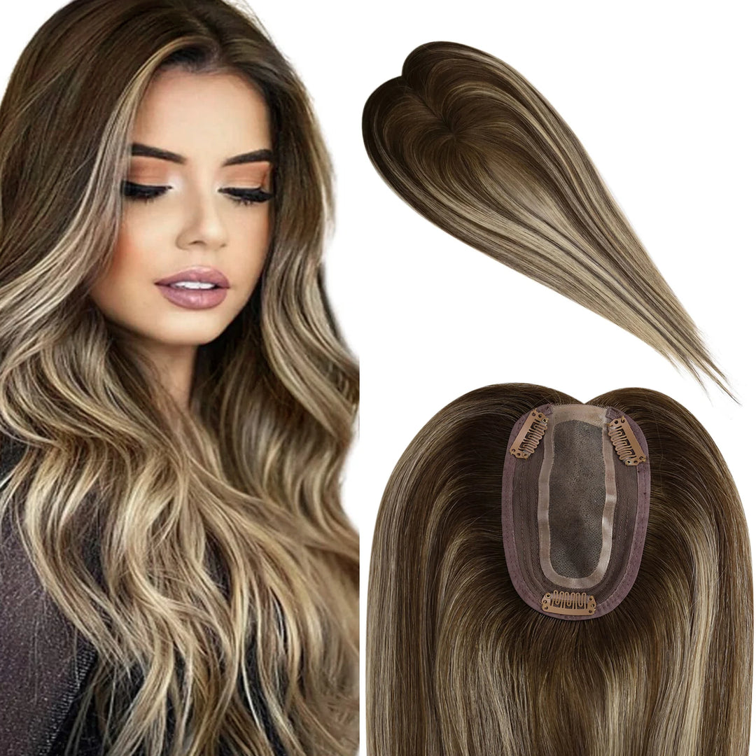 Balayage brown 3x5 inch virgin human hair topper for women with thinning hair