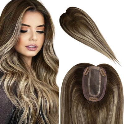 Balayage brown 3x5 inch virgin human hair topper for women with thinning hair