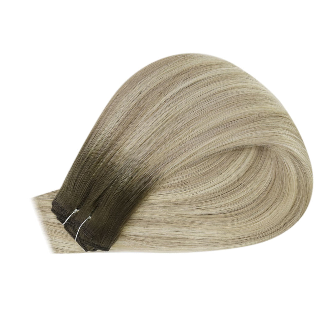Virgin Human Hair Clip in Extensions Seamless Balayage Brown Blonde 