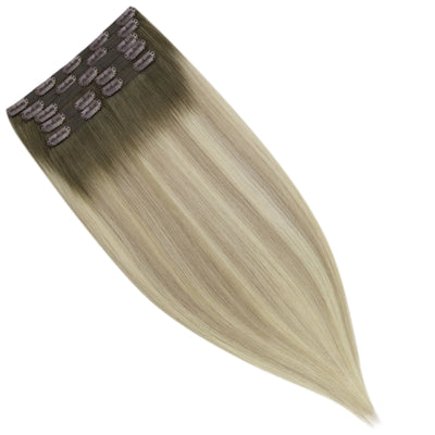 Virgin Human Hair Clip in Extensions Seamless Balayage Brown Blonde #4/7/80