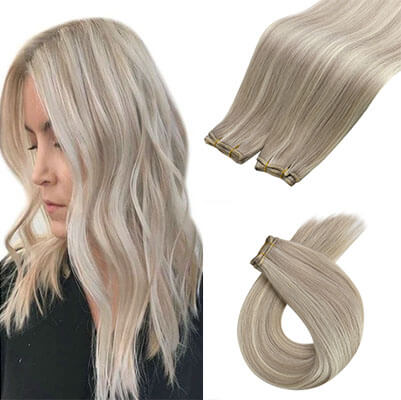 Sew in Hair Extensions Blonde Highlights Platinum Blonde Weft Bundles Weave Virgin Hair #19/60