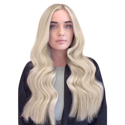 Clip in Crown Medium Virgin Hair Topper Hand-Made Hair Piece Platinum Blonde Hair Without Bangs (#60)