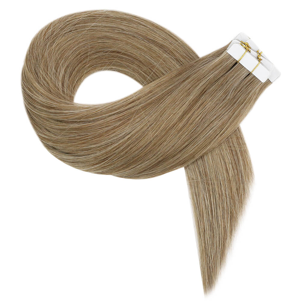 [Fixed Price $19.99]Virign Tape in Hair Extensions Real Human Glue on Hair #m6/18