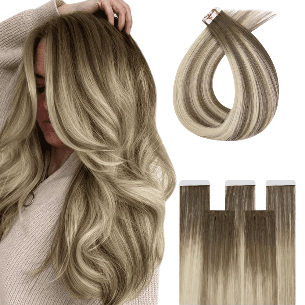 [BUY 2 GET 1]Tape in Hair Extensions Seamless Injection Tape In Hair Balayage Hair #7/7/ICY