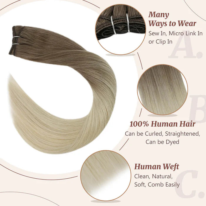 [SALE] Weft Hair Extensions Sew in Ombre Brown with Lightest Blonde #8a/60