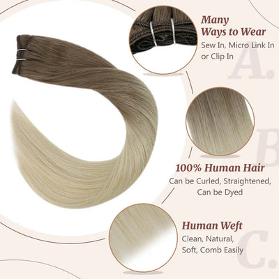 [SALE] Weft Hair Extensions Sew in Ombre Brown with Lightest Blonde #8a/60
