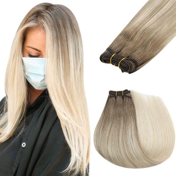 [SALE] Weft Hair Extensions Sew in Ombre Brown with Lightest Blonde #8a/60
