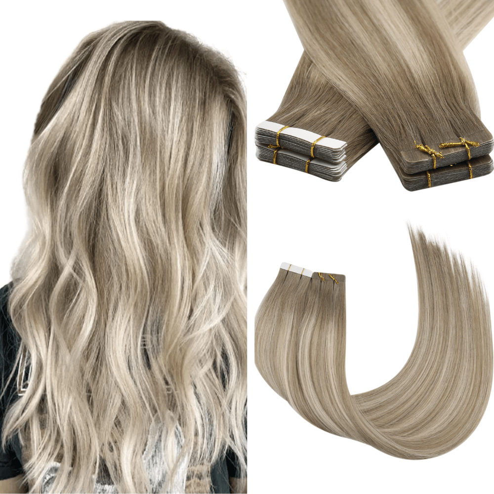 Tape in Hair Balayage Ombre Brown to Blonde Virgin Real Hair Extensions Skin Weft  #8/8/613
