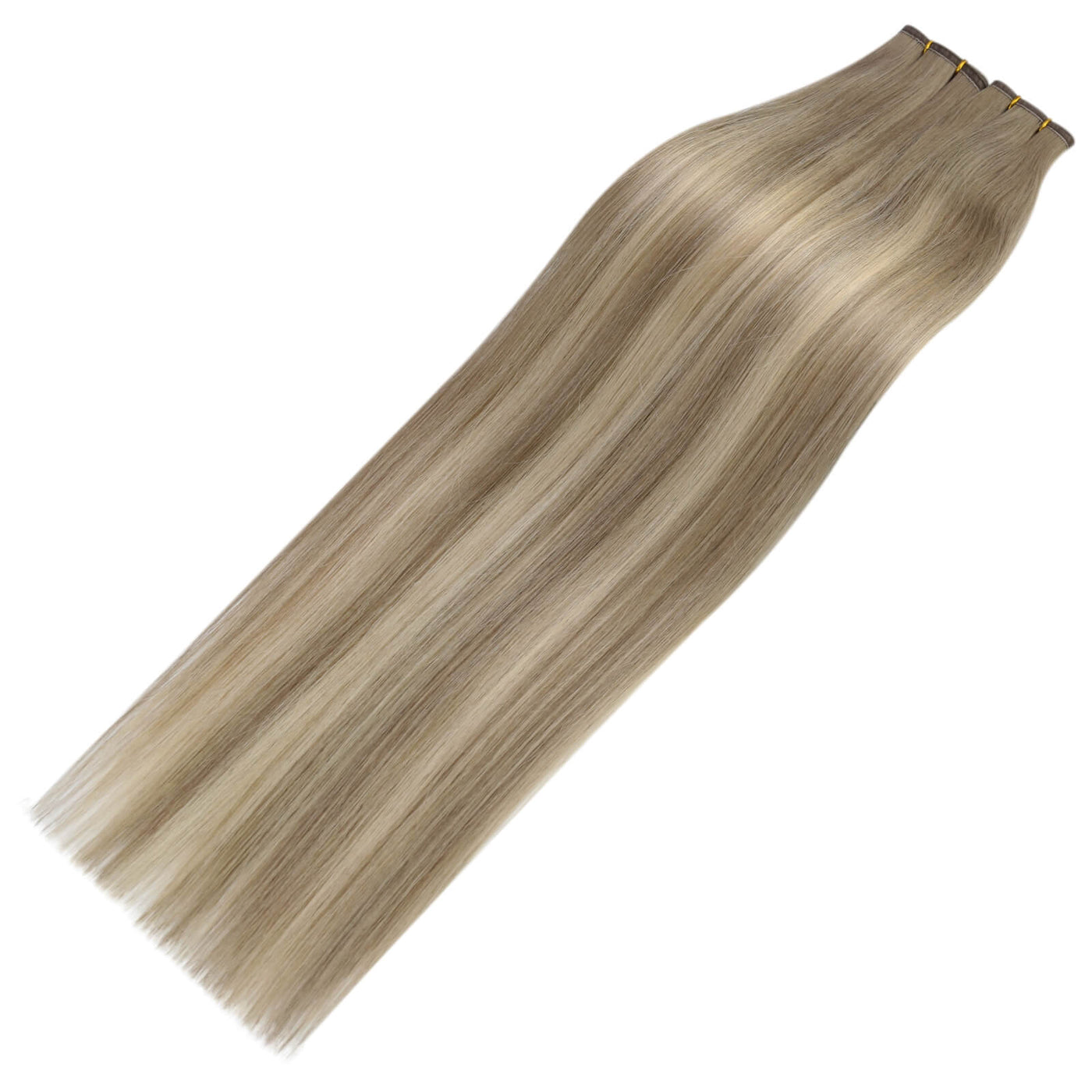 Flat Silk Weft PU Sew In Virgin Hair Balayage Brown Mixed Blonde Double Weft Hair #8/8/613