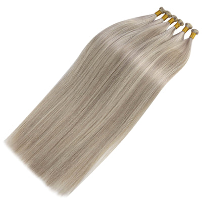 Vivien Virgin Weft of Hair Weave Natural Hair Genius Weft Extensions Grey Highlight Blonde #P19/60