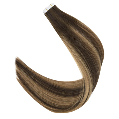 Balayage Ombre Brown Virgin Real Hair Extensions Skin Weft Hair Tape in Hair #BM