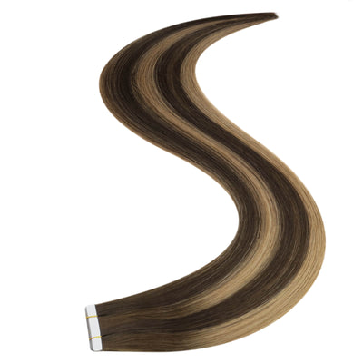 Balayage Ombre Brown Virgin Real Hair Extensions Skin Weft Hair Tape in Hair #BM