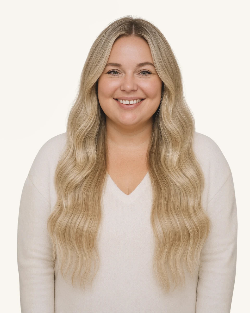 Full clip-in hair extensions designed for thick hair, offering full volume and a natural look.