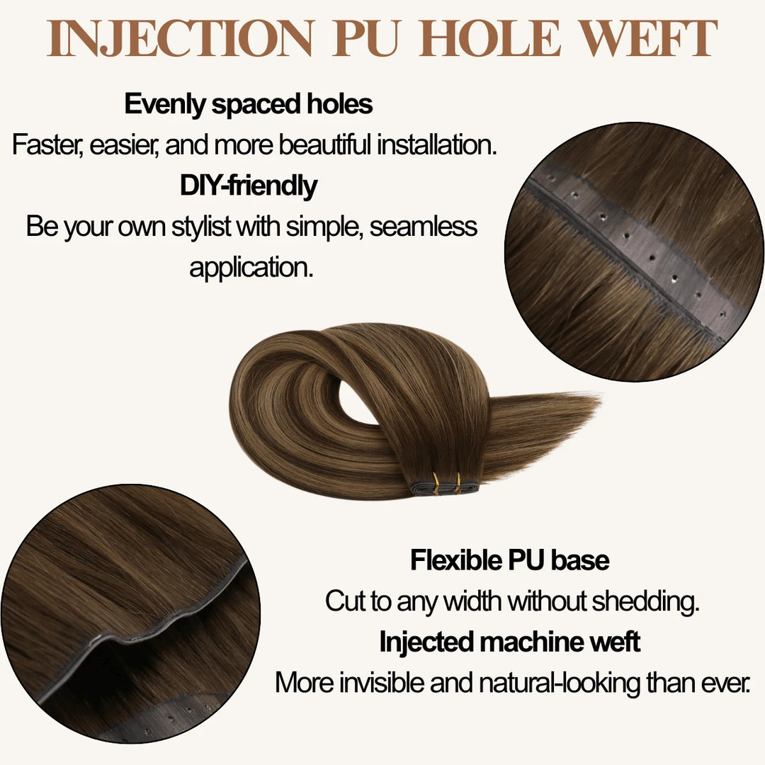 Ultra-thin butterfly weft human hair extensions for a natural, seamless blend with no bulk.