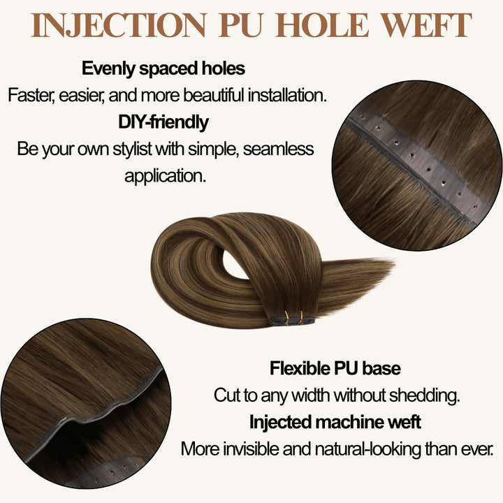 Ultra-thin butterfly weft human hair extensions for a natural, seamless blend with no bulk.