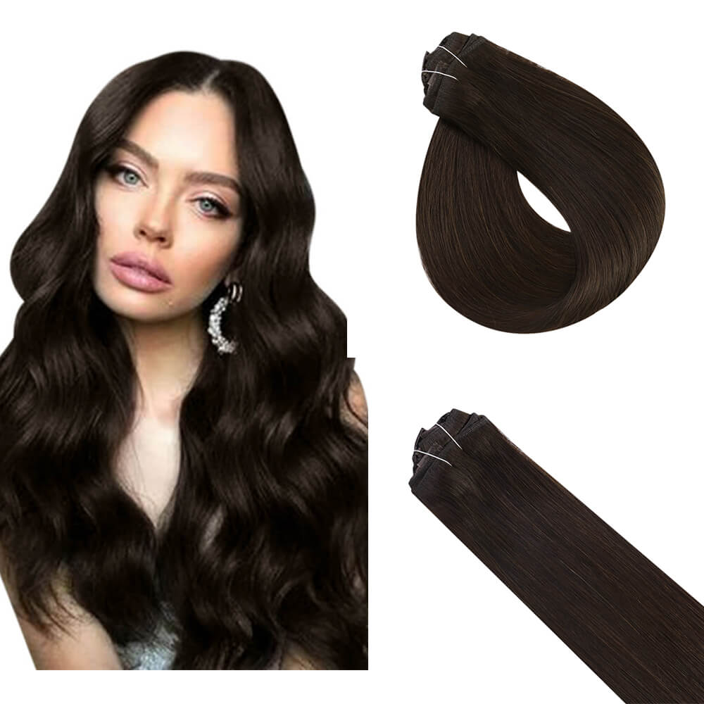 Virgin Human Hair Clip in Extensions Seamless Dark Brown Color #2