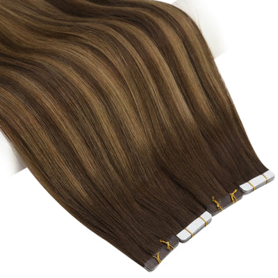 Glue in Hair Brown to Blonde Virgin Real Hair Extensions Human Hair Tape in #DU