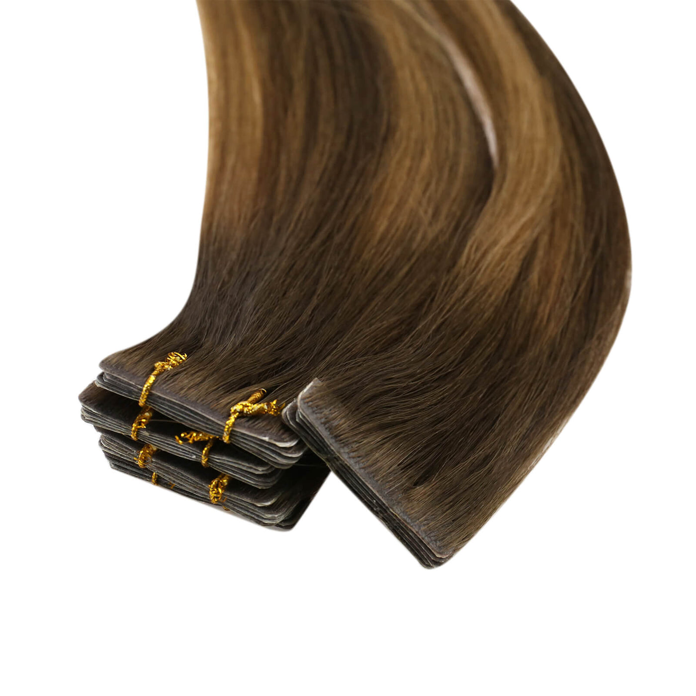 Hair Extensions Balayage Brown 100% Real Human Hair for Women Invisible Injection Tape in #DU