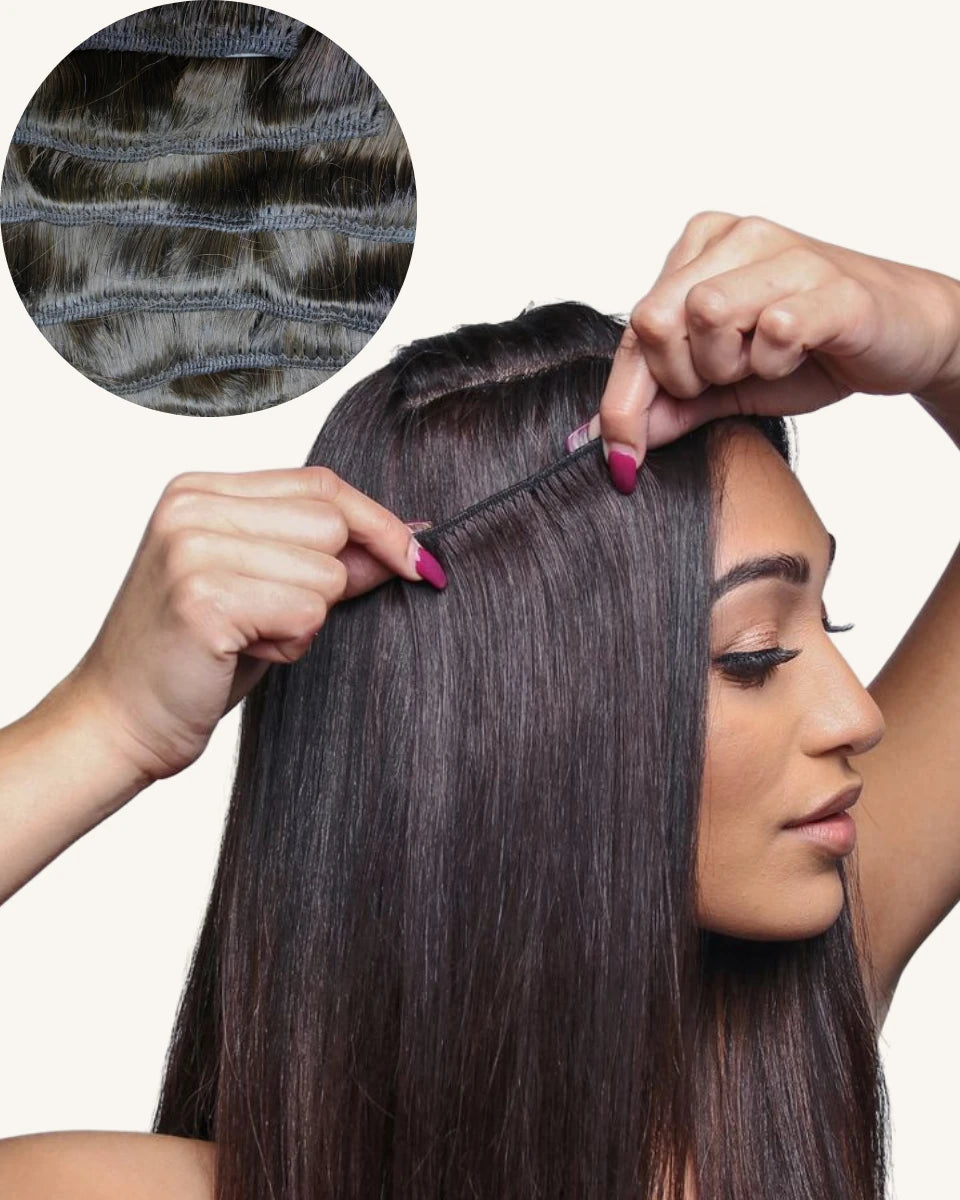 High-density clip-in hair extensions, ideal for users with thick hair, providing full and voluminous results.