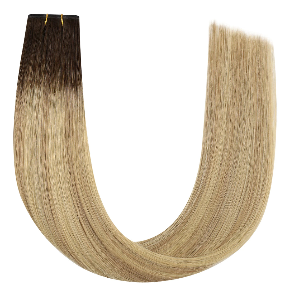 Glamorous butterfly wefts featuring balayage highlights for added dimension and volume.