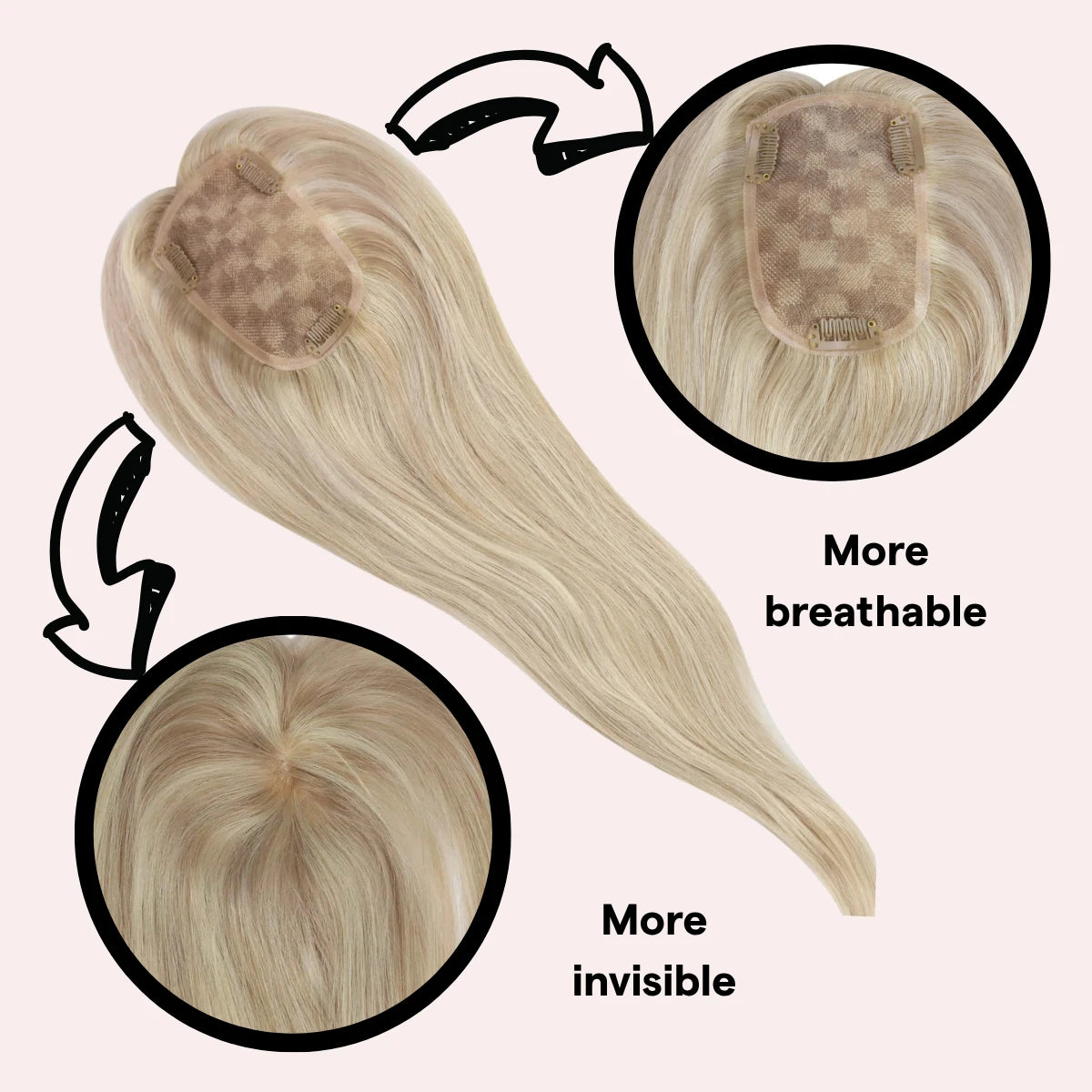 Seamless blend hair topper  100% real human hair