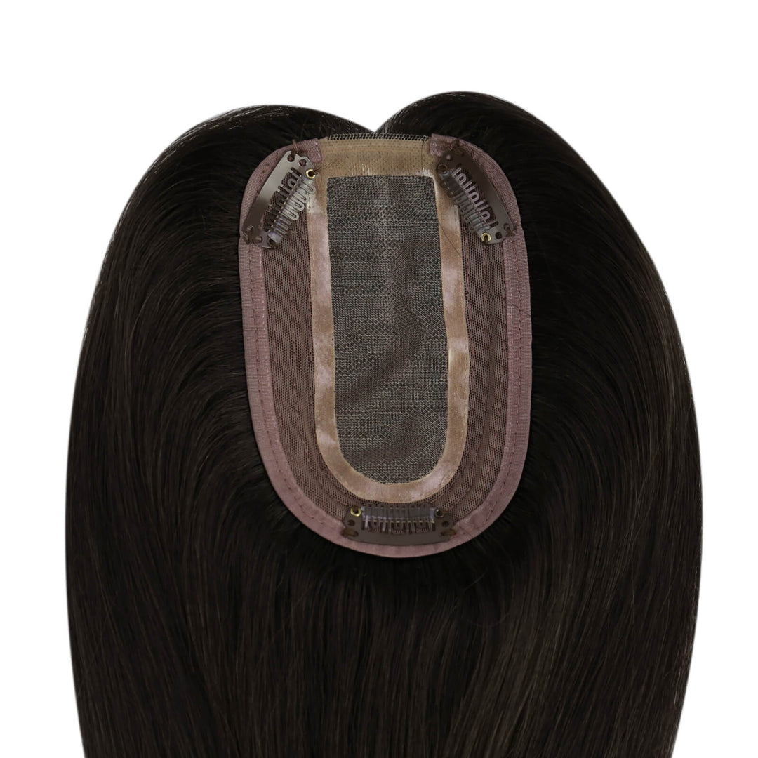 hair toppers for women-Seamless blend topper in dark black-brown tone