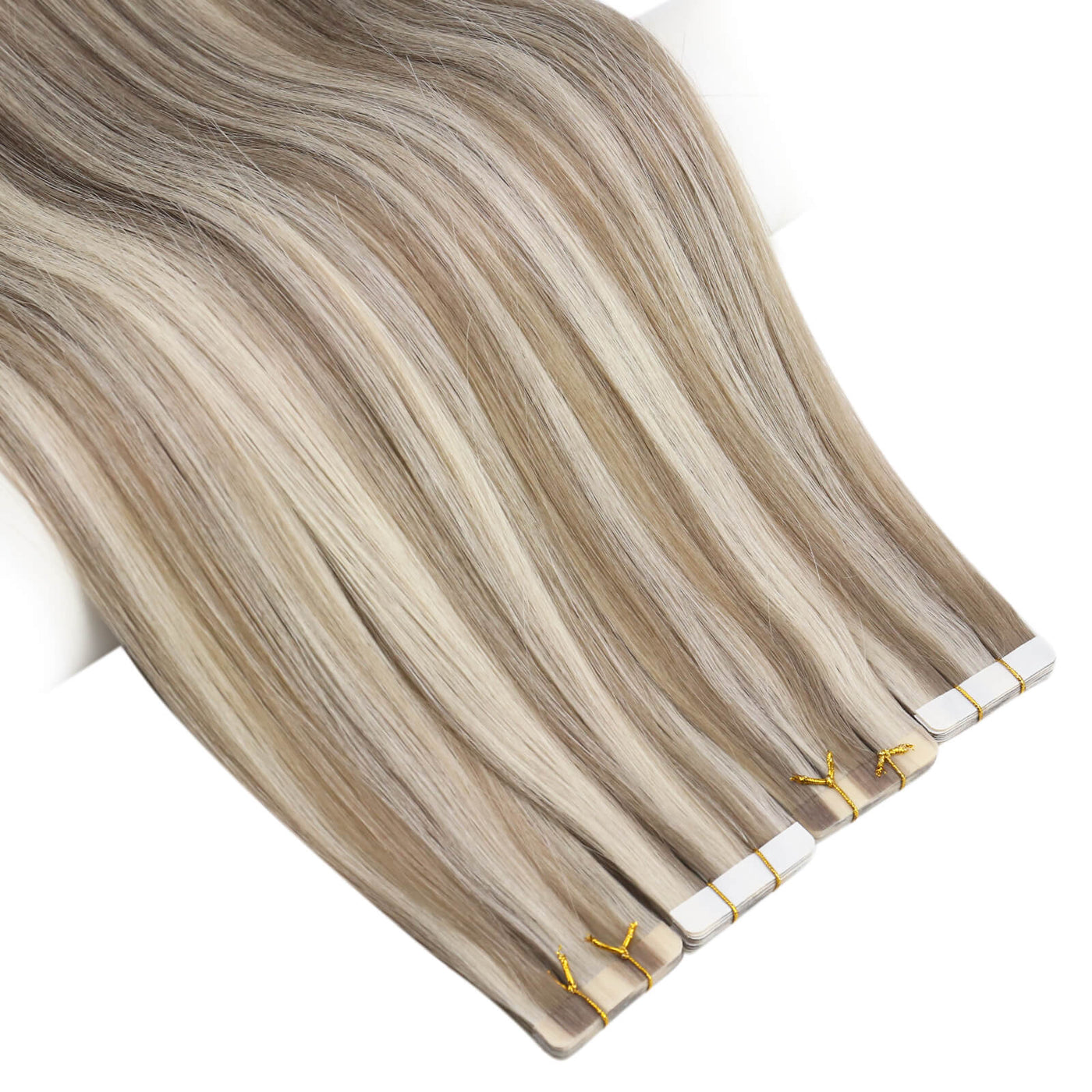 Tape in Hair Extension Brown Highlighted with Bleach Blonde Real Virgin Hair Glue in #P8/60