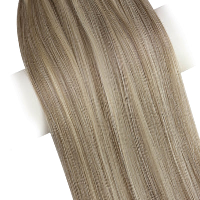 Human Hair Weft Highlight Virgin Hand Tied Weft Light Brown with Blonde Hair #p8/60