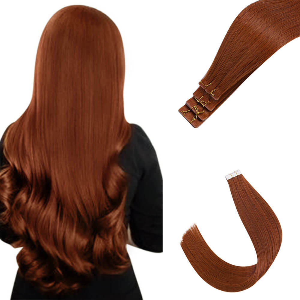 Tape in Hair Extensions Reddish Brown Blonde Real Human Virgin Hair Extensions#33