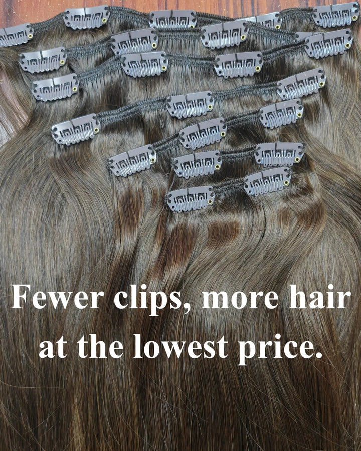 Clip-in extensions designed for thick hair that provide a full, voluminous style with fewer clips.
