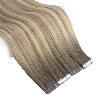 Tape in Hair Extensions Brown Blonde Real Human Virgin Hair Extensions #5/7/20