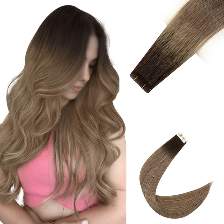 virgin+ tape in dark brown hair extensions human hair