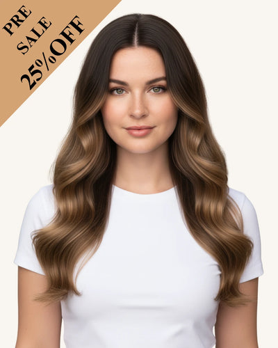 Brown root to blonde balayage clip-in hair extensions