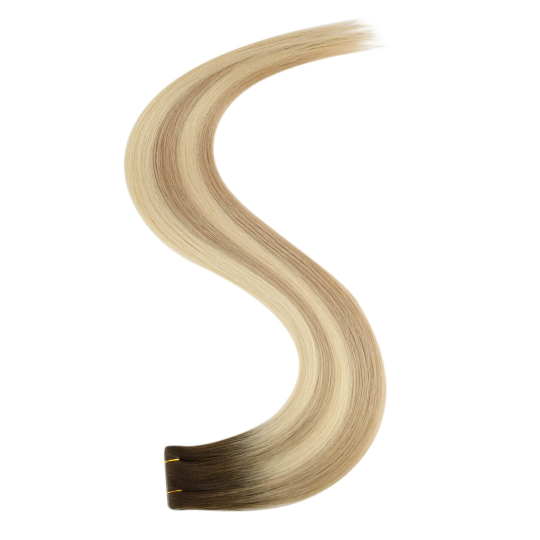 injection virgin hair dark brown to blonde balayage invisible tape-in