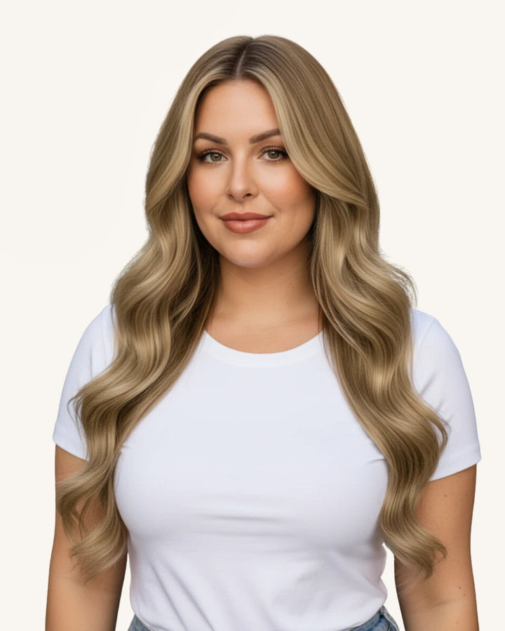 Golden blonde highlight balayage clip-ins