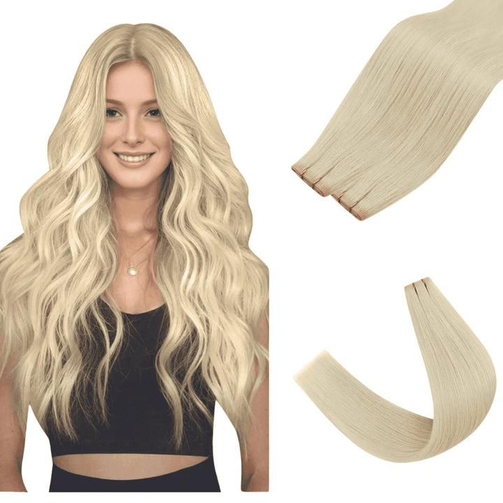 Virgin Weft Hair Extension Invisible Injected Flat Weft With Hole Platinum Blonde