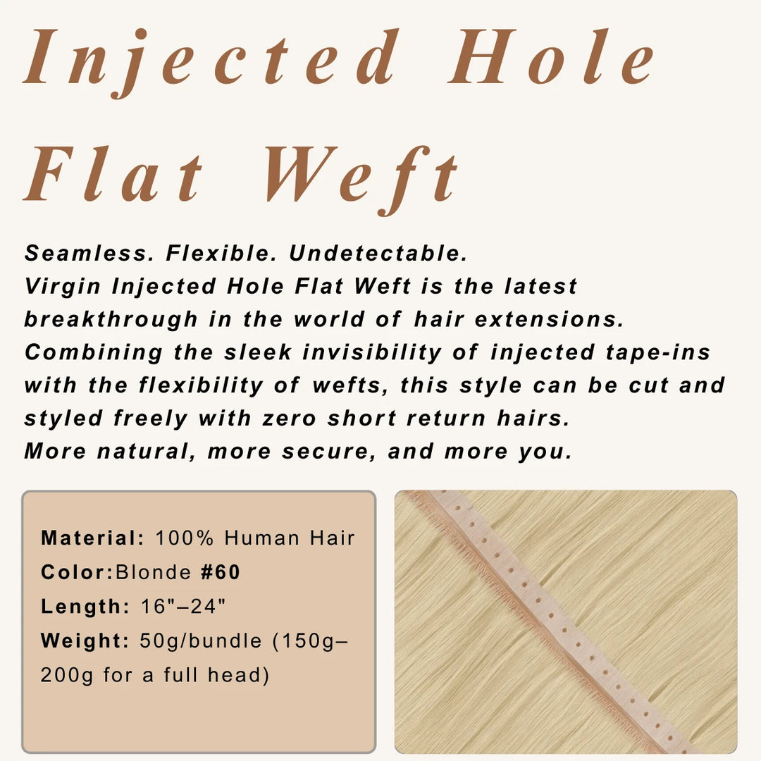Virgin Weft Hair Extension Invisible Injected Flat Weft With Hole Platinum Blonde